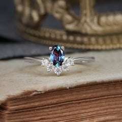 Oval Cut Unique Bottom Cluster Alexandrite Anniversary Ring for Women