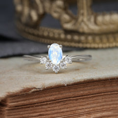 Oval Cut Unique Bottom Cluster Moonstone Anniversary Ring for Women