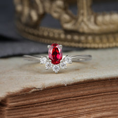 Oval Cut Unique Bottom Cluster Ruby Anniversary Ring for Women