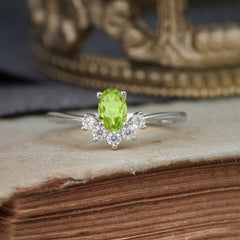 Oval Cut Unique Bottom Cluster Peridot Anniversary Ring for Women