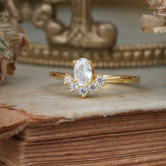 Oval Cut Unique Bottom Cluster Moissanite Anniversary Ring for Women