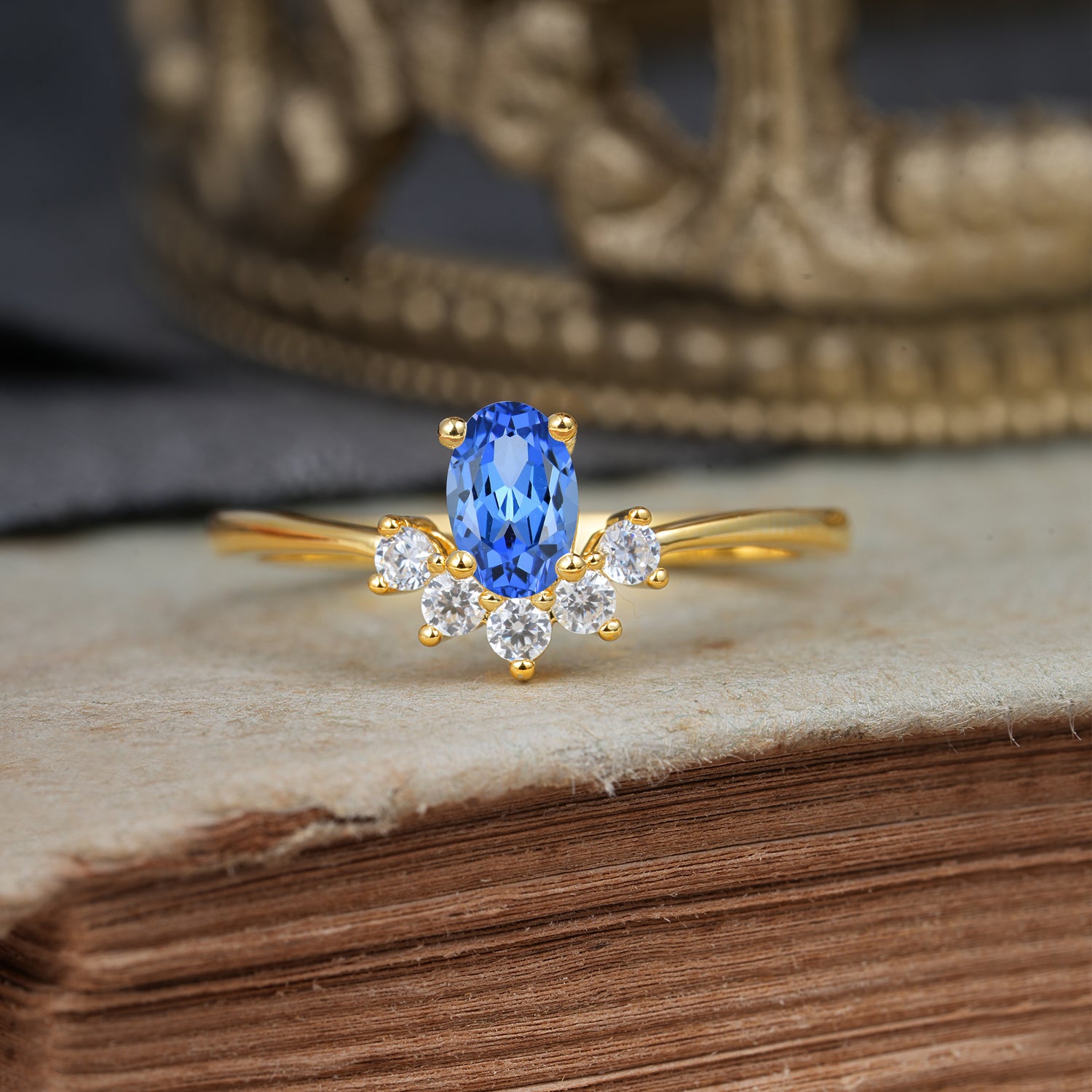 Oval Cut Unique Bottom Cluster Sapphire Promise Engagement Ring for Women