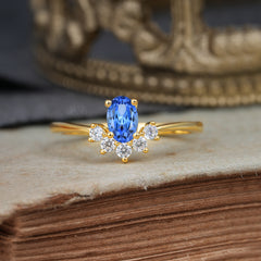 Oval Cut Unique Bottom Cluster Sapphire Anniversary Ring for Women