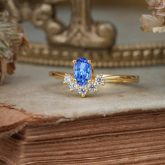 Oval Cut Unique Bottom Cluster Sapphire Anniversary Ring for Women