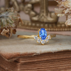 Oval Cut Unique Bottom Cluster Sapphire Anniversary Ring for Women