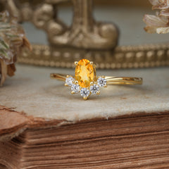 Oval Cut Unique Bottom Cluster Citrine Anniversary Ring for Women