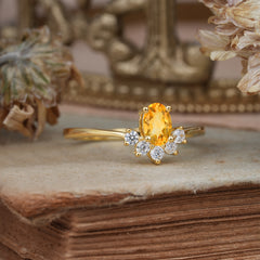 Oval Cut Unique Bottom Cluster Citrine Anniversary Ring for Women