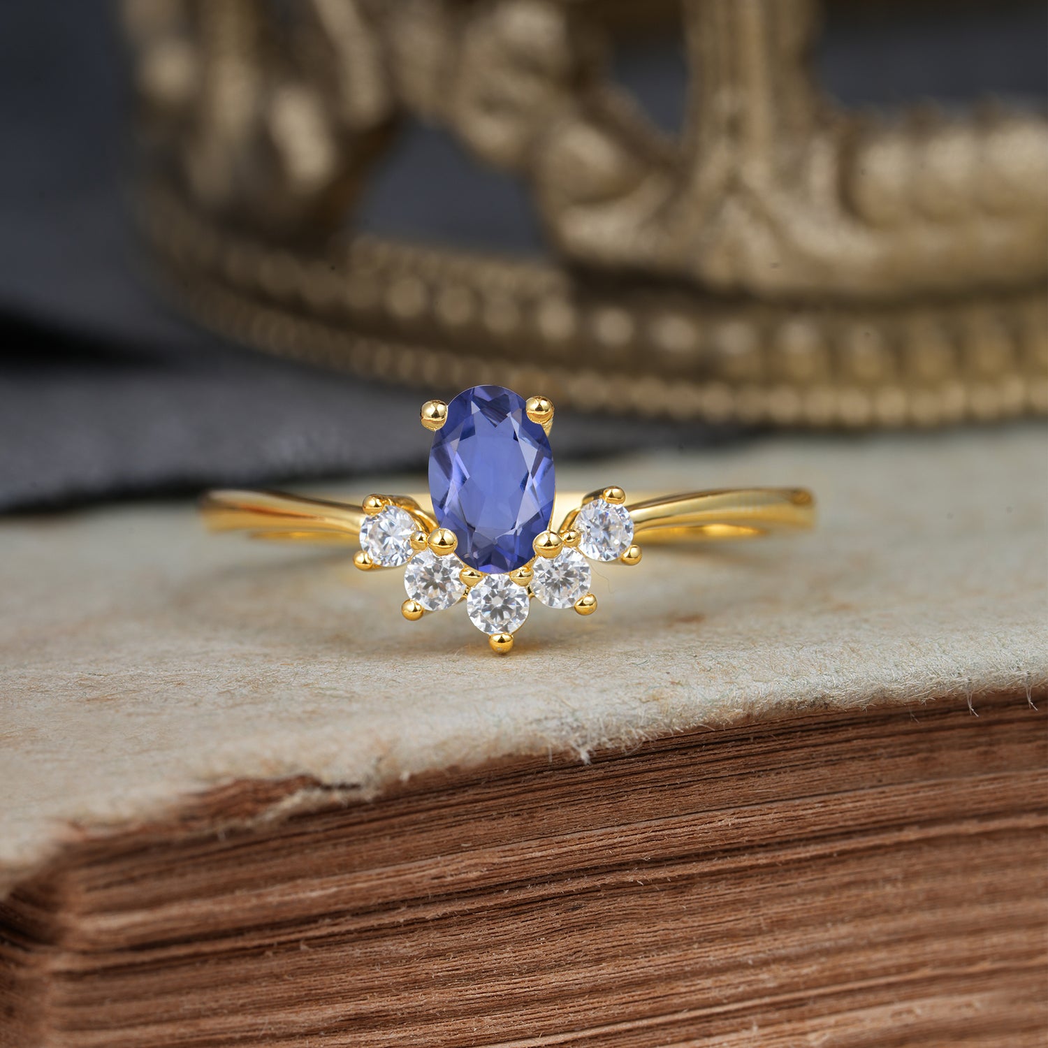 Oval Cut Unique Bottom Cluster Tanzanite Promise Engagement Ring for Women