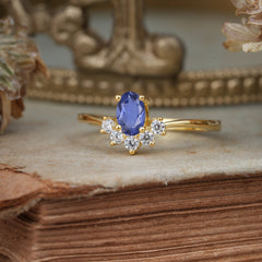 Oval Cut Unique Bottom Cluster Tanzanite Anniversary Ring for Women