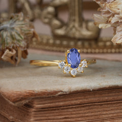 Oval Cut Unique Bottom Cluster Tanzanite Anniversary Ring for Women