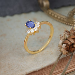 Oval Cut Unique Bottom Cluster Tanzanite Anniversary Ring for Women