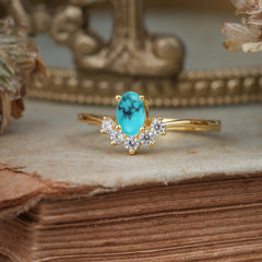 Oval Cut Unique Bottom Cluster Turquoise Anniversary Ring for Women