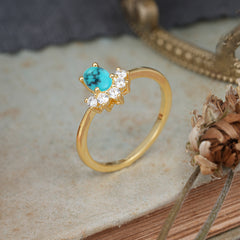 Oval Cut Unique Bottom Cluster Turquoise Anniversary Ring for Women