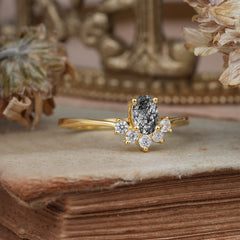 Oval Cut Unique Bottom Cluster Black Rutilated Quartz Anniversary Ring for Women