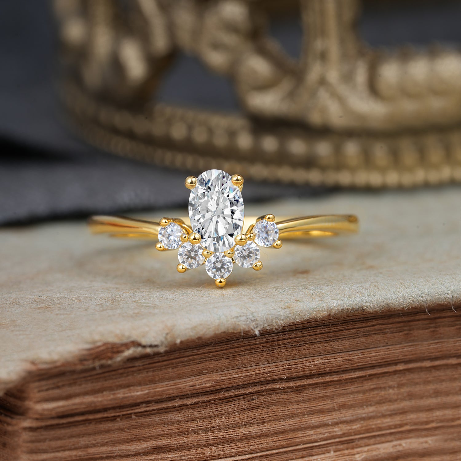 Oval Cut Unique Bottom Cluster Lab Diamond Promise Engagement Ring for Women