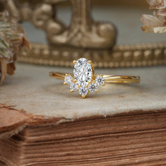 Oval Cut Unique Bottom Cluster Lab Diamond Anniversary Ring for Women