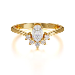 Oval Cut Unique Bottom Cluster Moissanite Anniversary Ring for Women