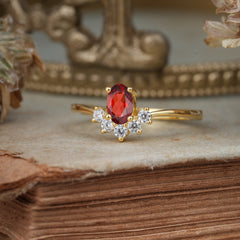 Oval Cut Unique Bottom Cluster Garnet Anniversary Ring for Women