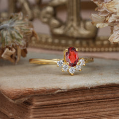Oval Cut Unique Bottom Cluster Garnet Anniversary Ring for Women