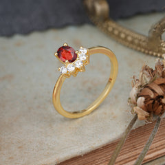 Oval Cut Unique Bottom Cluster Garnet Anniversary Ring for Women