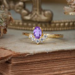 Oval Cut Unique Bottom Cluster Amethyst Anniversary Ring for Women