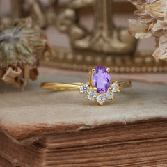Oval Cut Unique Bottom Cluster Amethyst Anniversary Ring for Women