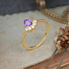 Oval Cut Unique Bottom Cluster Amethyst Anniversary Ring for Women