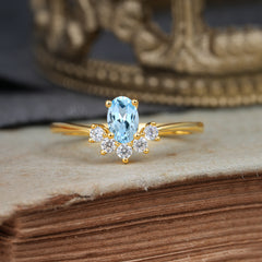 Oval Cut Unique Bottom Cluster Aquamarine Anniversary Ring for Women
