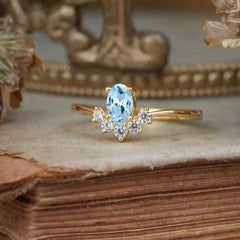 Oval Cut Unique Bottom Cluster Aquamarine Anniversary Ring for Women