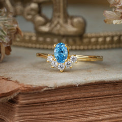 Oval Cut Unique Bottom Cluster Aquamarine Anniversary Ring for Women