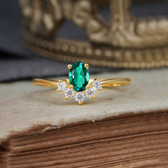 Oval Cut Unique Bottom Cluster Emerald Anniversary Ring for Women