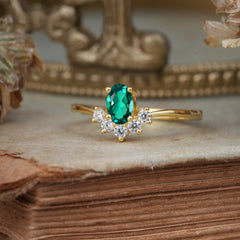 Oval Cut Unique Bottom Cluster Emerald Anniversary Ring for Women