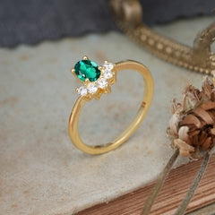 Oval Cut Unique Bottom Cluster Emerald Anniversary Ring for Women