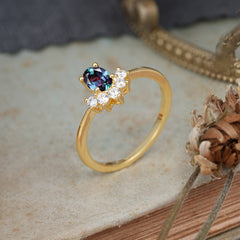 Oval Cut Unique Bottom Cluster Alexandrite Anniversary Ring for Women