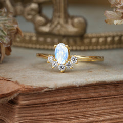 Oval Cut Unique Bottom Cluster Moonstone Anniversary Ring for Women