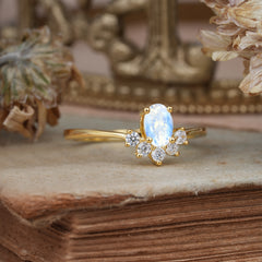 Oval Cut Unique Bottom Cluster Moonstone Anniversary Ring for Women
