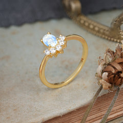 Oval Cut Unique Bottom Cluster Moonstone Anniversary Ring for Women