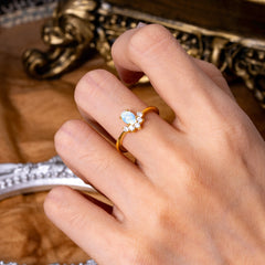 Oval Cut Unique Bottom Cluster Moonstone Anniversary Ring for Women
