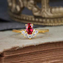 Oval Cut Unique Bottom Cluster Ruby Anniversary Ring for Women