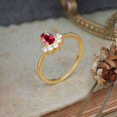 Oval Cut Unique Bottom Cluster Ruby Anniversary Ring for Women