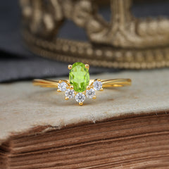 Oval Cut Unique Bottom Cluster Peridot Anniversary Ring for Women
