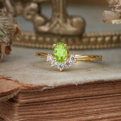 Oval Cut Unique Bottom Cluster Peridot Anniversary Ring for Women