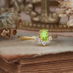 Oval Cut Unique Bottom Cluster Peridot Anniversary Ring for Women
