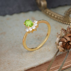 Oval Cut Unique Bottom Cluster Peridot Anniversary Ring for Women