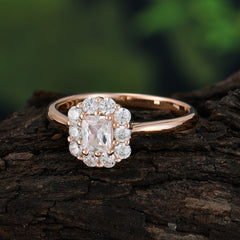 Emerald Cut Engagement Ring Classic Lab Grown Moissanite Halo Promise Ring