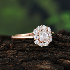 Emerald Cut Engagement Ring Classic Lab Grown Moissanite Halo Promise Ring