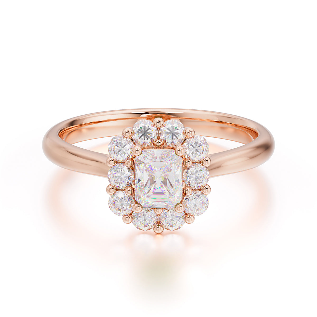 Emerald Cut Engagement Ring Classic Lab Grown Moissanite Halo Promise Ring