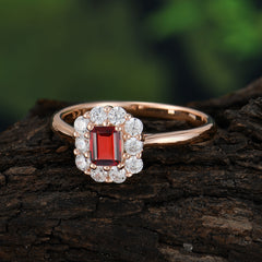 Emerald Cut Engagement Ring Classic Lab Grown Garnet Halo Promise Ring