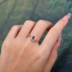 Emerald Cut Engagement Ring Classic Lab Grown Garnet Halo Promise Ring