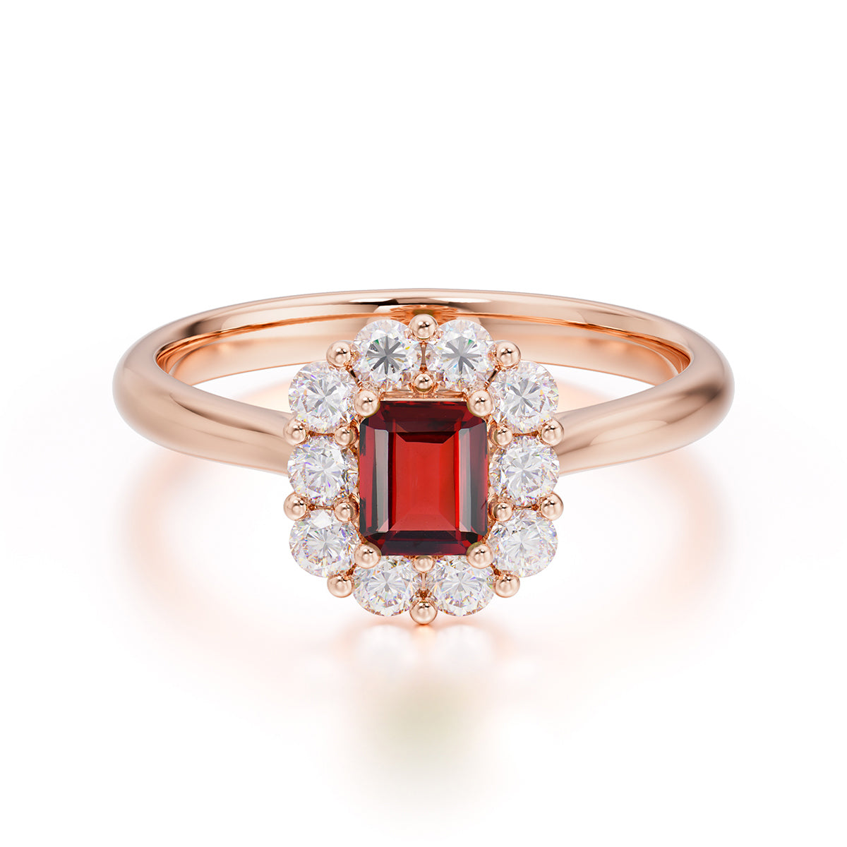 Emerald Cut Engagement Ring Classic Lab Grown Garnet Halo Promise Ring